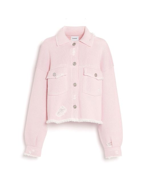 Barrie Pink Denim Fringed Cashmere And Cotton Jacket