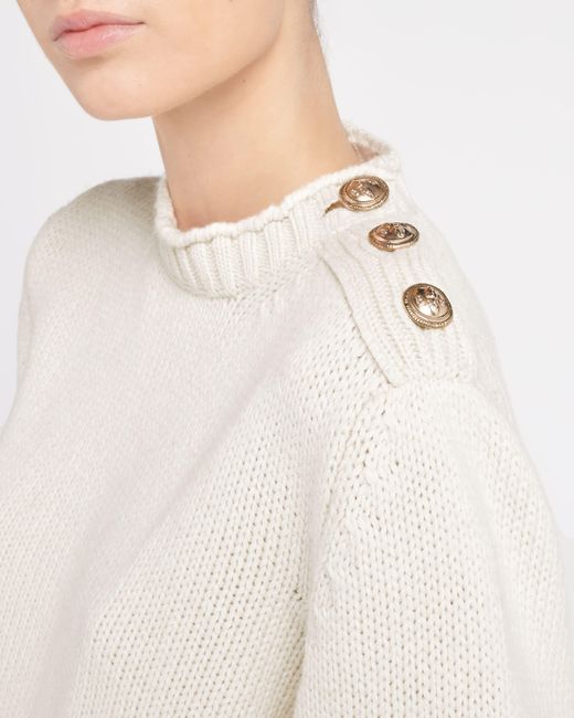 Barrie White Jumper In Chunky Cashmere With Gold Buttons