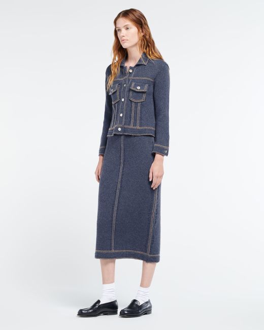 Barrie Blue Long Denim Skirt In Cashmere And Cotton