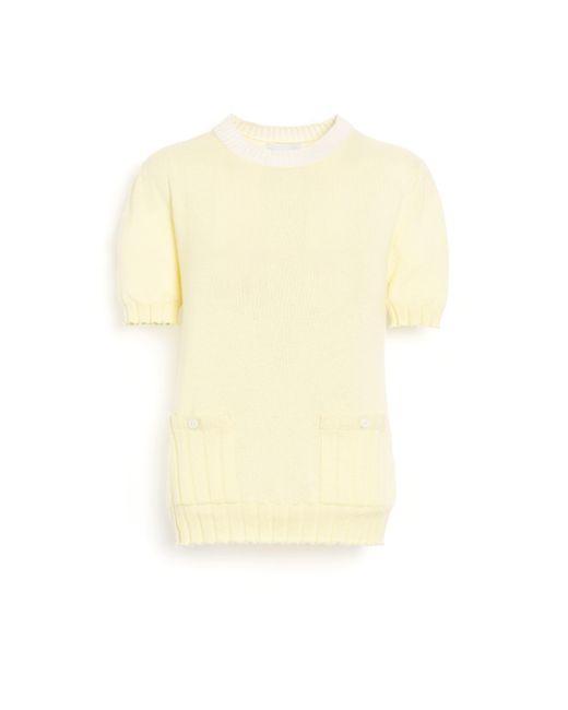Barrie Yellow Lightweight Cashmere And Cotton Top With Ribbed Detailing