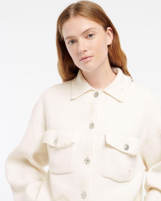 Barrie White Denim Fringed Cashmere And Cotton Jacket