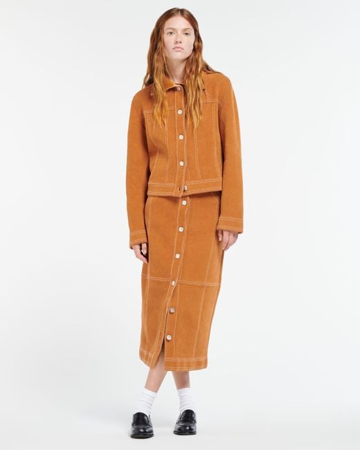 Barrie Orange Suede-effect Long Skirt In Cashmere And Cotton