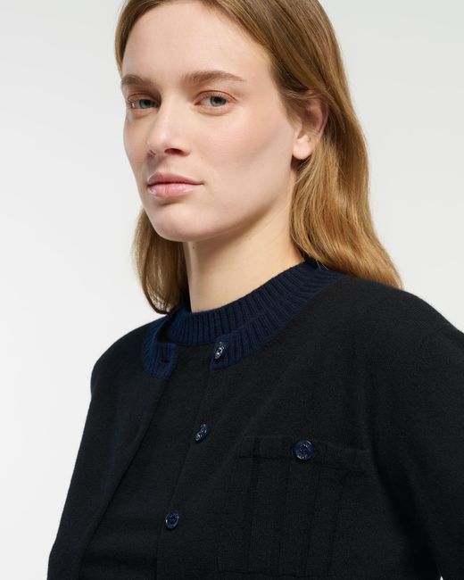 Barrie Black Lightweight Cashmere And Cotton Cardigan With Ribbed Detailing