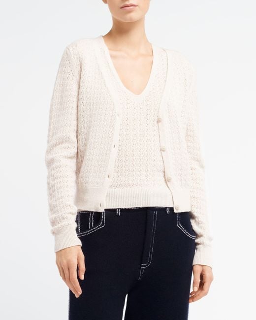 Barrie White Cashmere Lace Cardigan