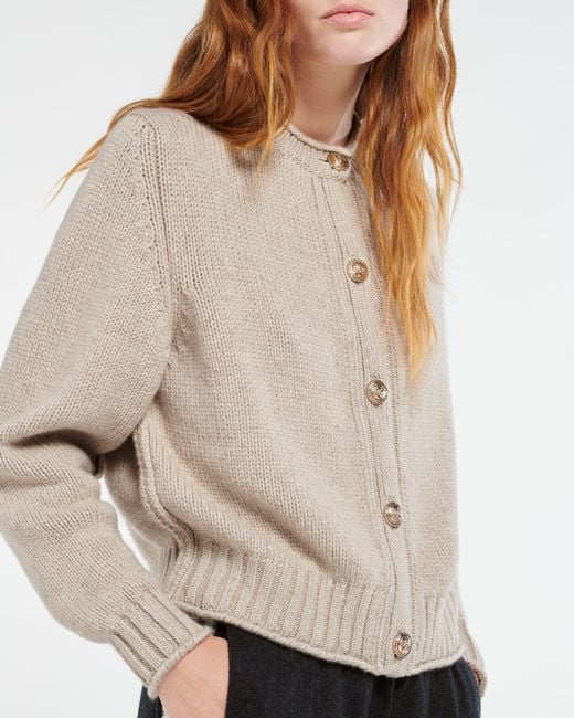 Barrie White Cardigan In Chunky Cashmere With Gold Buttons