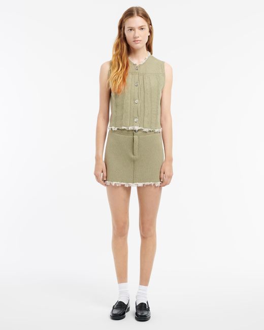 Barrie Green Denim Fringed Cashmere And Cotton Sleeveless Jacket