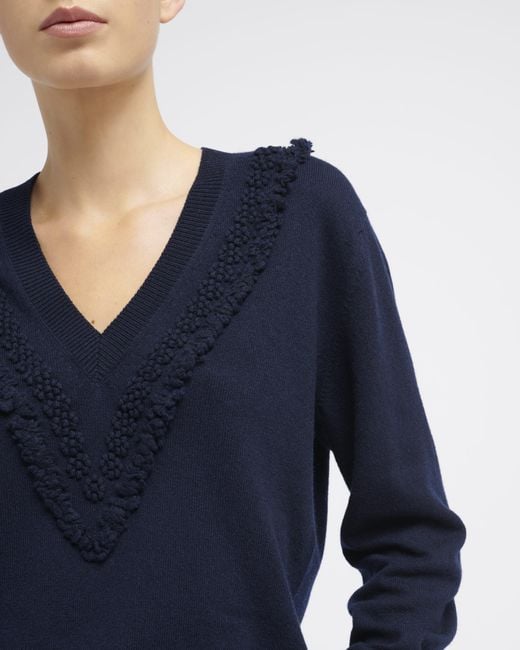 Barrie Blue Timeless V-neck Cashmere Jumper