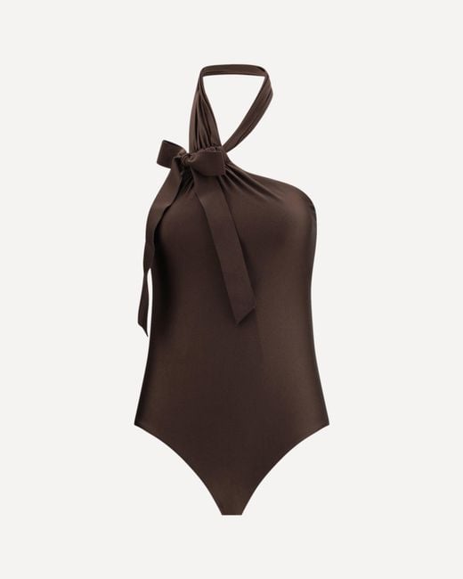 Zimmermann Brown Awaken Tie Neck One-Piece Bathing Suit