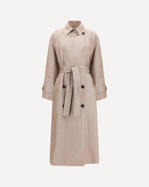 Brunello Cucinelli Natural Linen Trench Coat With Lurex