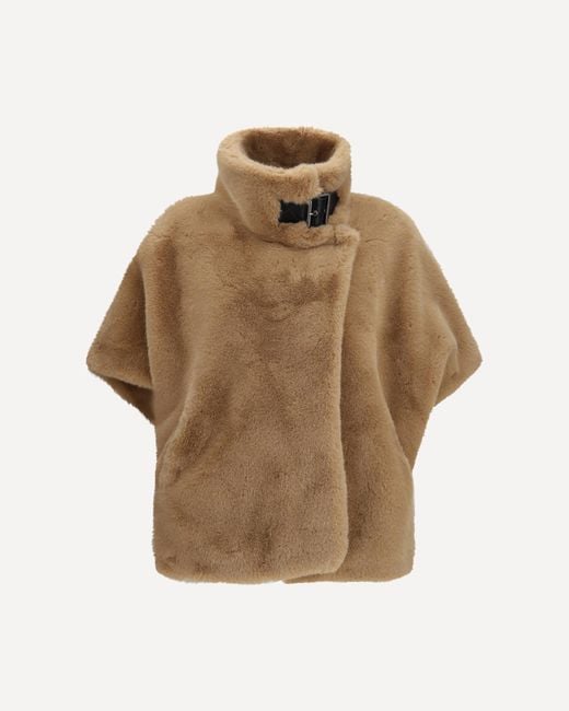 Pinko Natural Faux Fur Jacket With Buckle