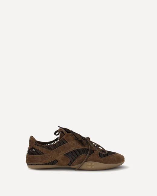 Miu Miu Brown Mesh And Suede Sneakers