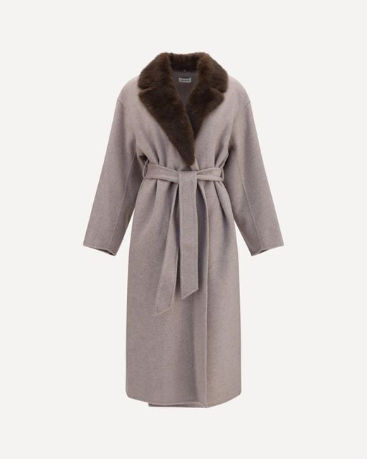 P.A.R.O.S.H. Natural P. A.R. O.S. H. Wool Coat With Fur Collar And Belt