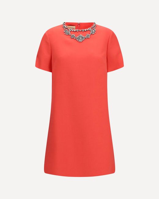 Valentino Red Embellished Crew-Neck Dress