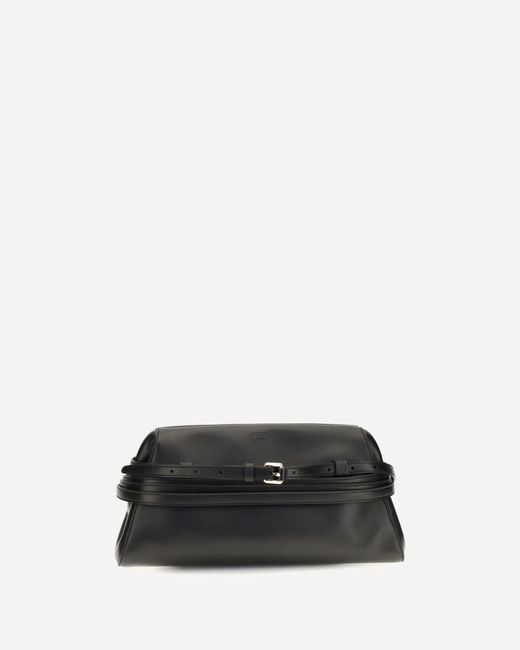 Moschino Black Leather Clutch With Buckle Detail