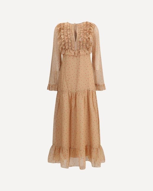 Kristina Ti Natural Silk Long Dress With Rouches