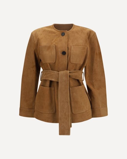 Max Mara Brown Suede Leather Jacket With Belt