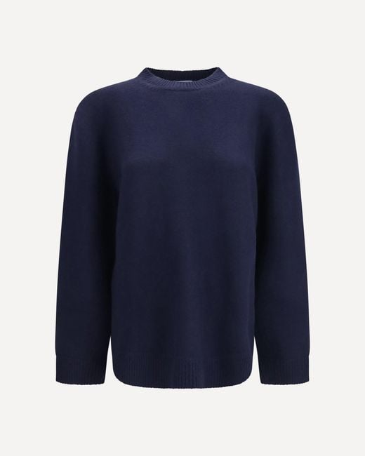 Prada Blue Crewneck Sweater With Suede Elbow Patches