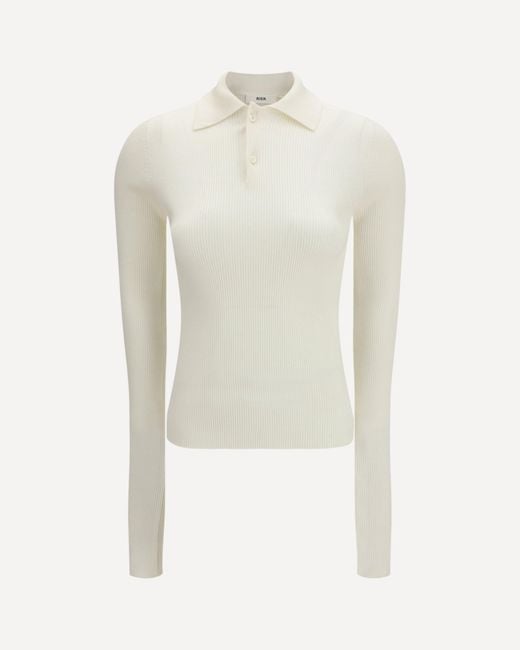 Rier White Long-Sleeve Silk Polo