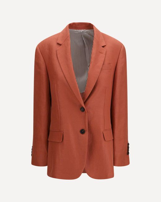 Brunello Cucinelli Orange Single-Breasted Linen Blazer