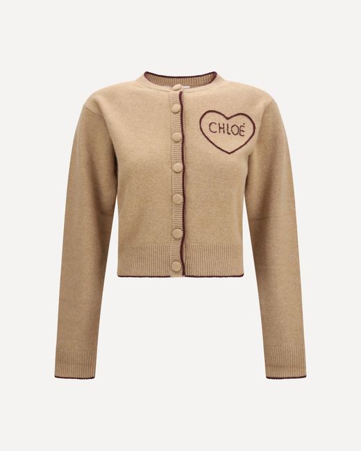 Chloé Natural Fitted Logo Cardigan