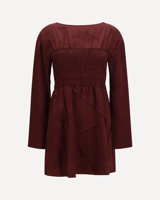 Ganni Purple Long-Sleeve Satin Mini Dress