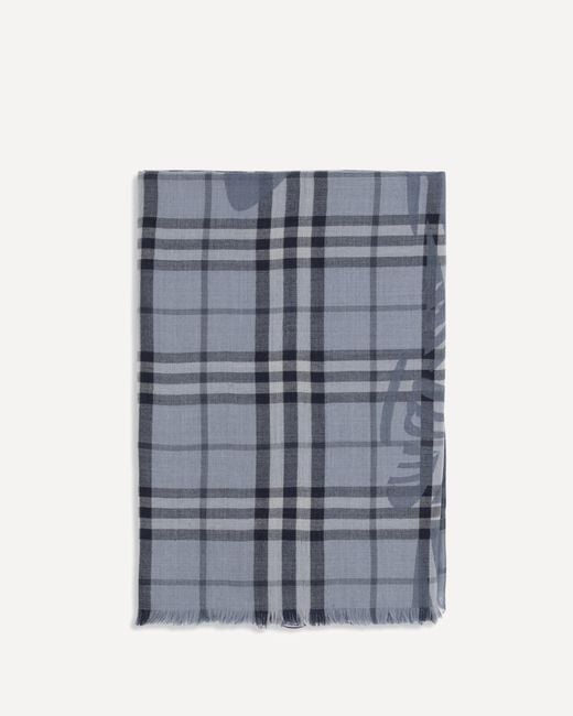 Burberry Blue Knight Check Wool And Silk Scarf
