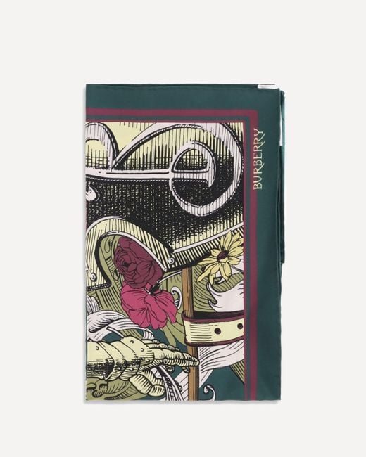 Burberry Gray Silk Scarf With Etched Knight for men