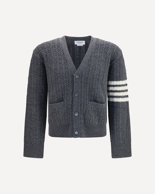 Thom Browne Blue V-Neck Sweater With Anchor Embroidery On The Back for men