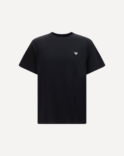 Prada Black Cotton T-Shirt With Triangle Logo for men