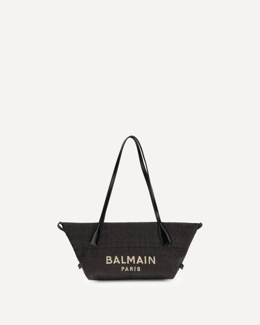 Balmain Natural Calfskin And Raffia Track Shoulder Bag