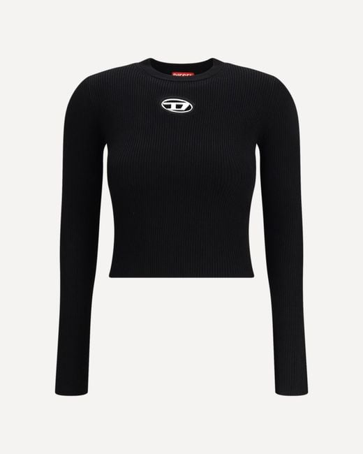 DIESEL Black Ribbed Viscose Top With Oval D