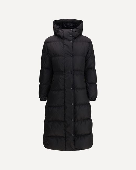 Moncler Black The Long Down Jacket With Hood And Wool Trims