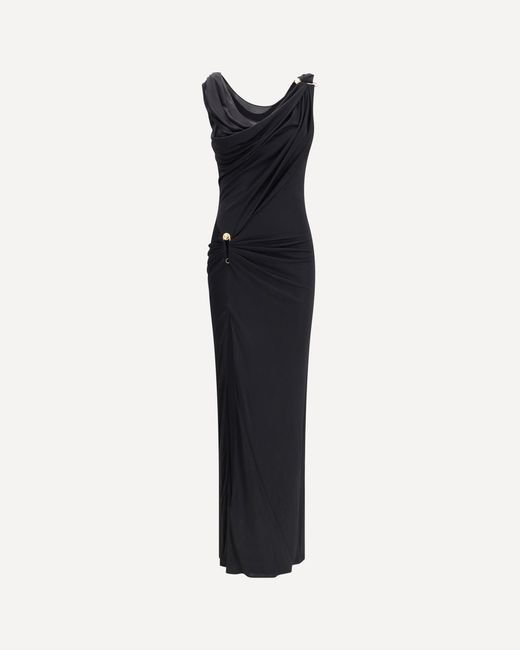 Versace Blue Draped Jersey Long Dress