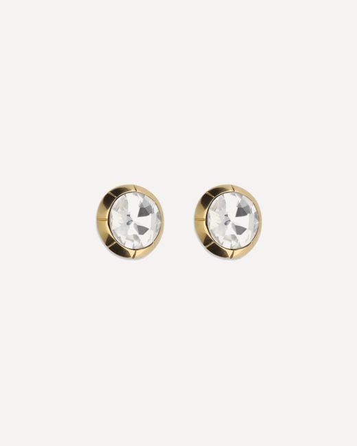 Alessandra Rich White Round Crystal Clip-On Earrings