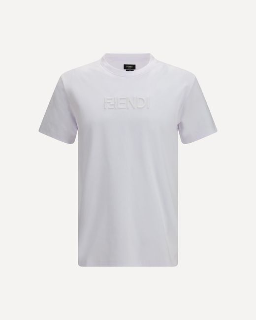 Fendi White Cotton T-Shirt With Embroidered Logo for men
