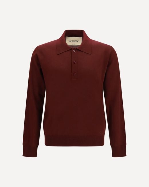 Valentino Red Long-Sleeve Wool Polo With Vlogo for men