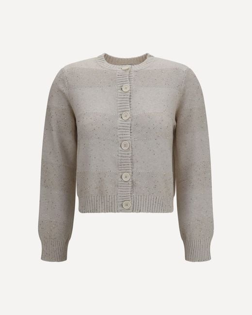 Brunello Cucinelli Gray Long-Sleeve Crewneck Cotton Sweater