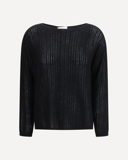 Allude Black Rib-Knit Crew-Neck Sweater