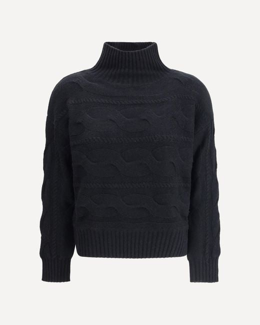 Max Mara Blue High-Neck Cable-Knit Sweater