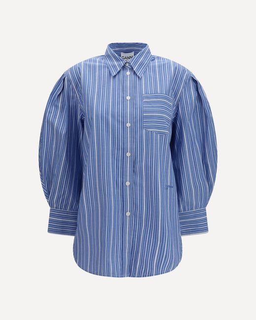 Ganni Blue Striped Cotton T-Shirt