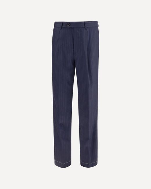 Brunello Cucinelli Blue Virgin Wool Batavia Pinstriped Pants for men
