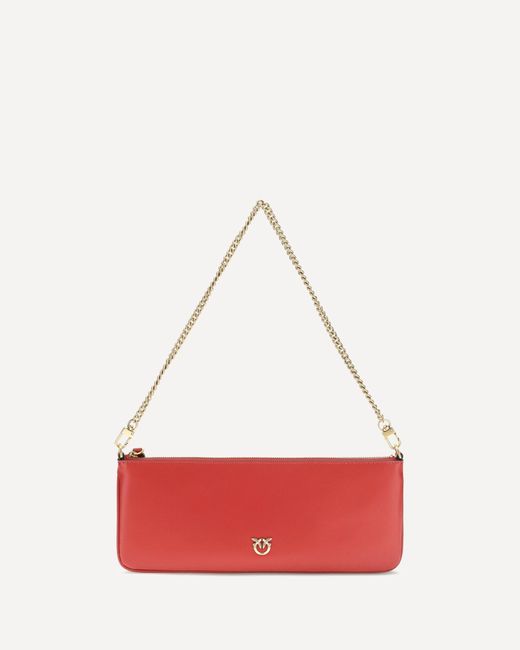 Pinko Red Horizontal Flat Leather Shoulder Bag