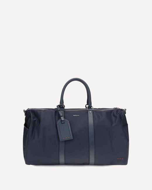 Kiton Blue Leather-Trim Travel Duffle Bag for men
