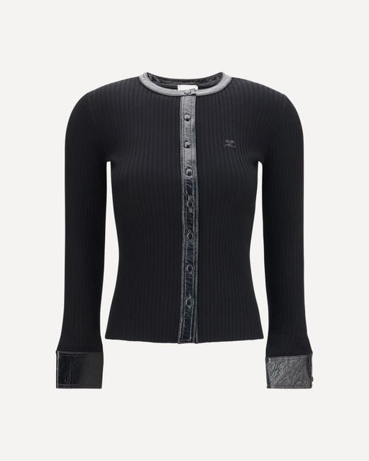 Courreges Blue Vinyl And Knit Cardigan