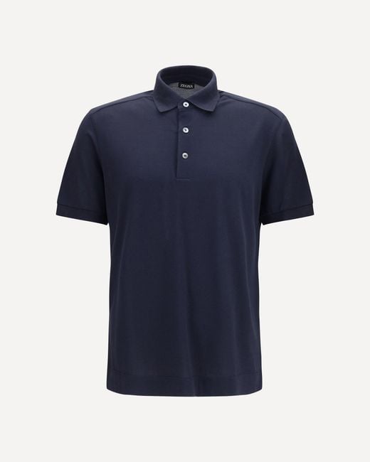 Zegna Blue Cotton And Silk Polo for men