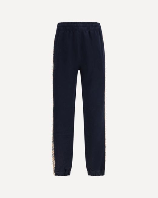 Burberry Blue Jogging Pants Feature Signature Check Tape Along The Sides for men