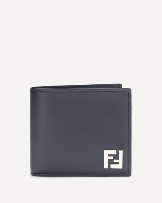 Fendi Blue Ff Leather And Canvas Bifold Wallet for men