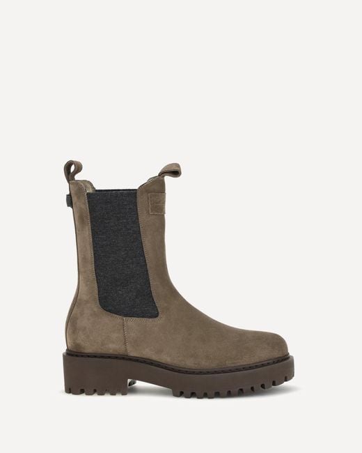 Brunello Cucinelli Brown Suede Ankle Boots With Knit Insert And Precious Loop Detail