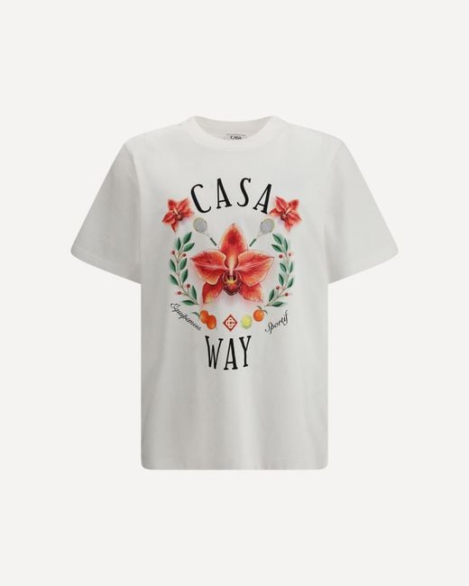 Casablanca White Casa Way Orchid Logo Short Sleeve T-Shirt for men