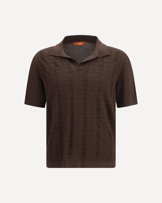 Cruna Brown Levanti V-Neck Knit T-Shirt for men